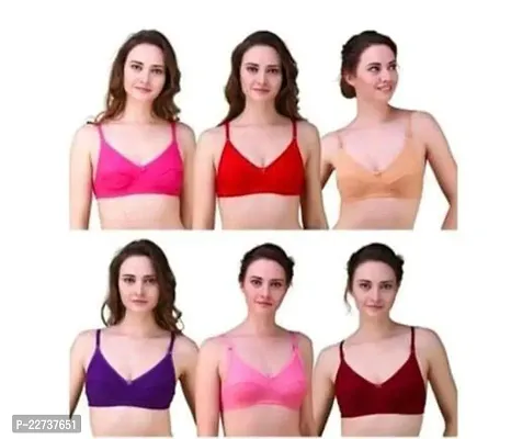 Fancy Cotton Solid Bra Pack Of 6 (Random Colour Will Be sent)