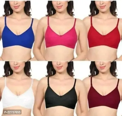 Cotton Solid Non Padded Bra Pack Of 6 ( Random Colour Will Be Sent )