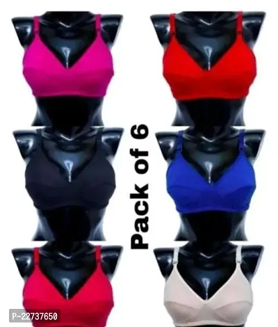 Cotton Solid Non Padded Bra Pack Of 6 ( Random Colour Will Be Sent )-thumb0