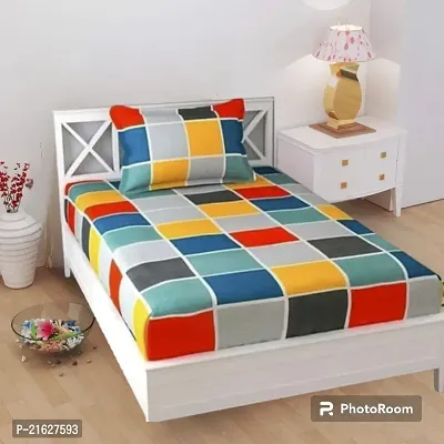 Comfortable Cotton Printed Single Bedsheet with One Pillow Covers-thumb0