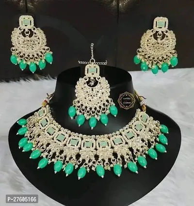 Stylish Green Alloy Pearl Jewellery Set For Women-thumb0