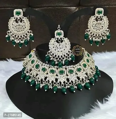 Stylish Green Alloy Pearl Jewellery Set For Women