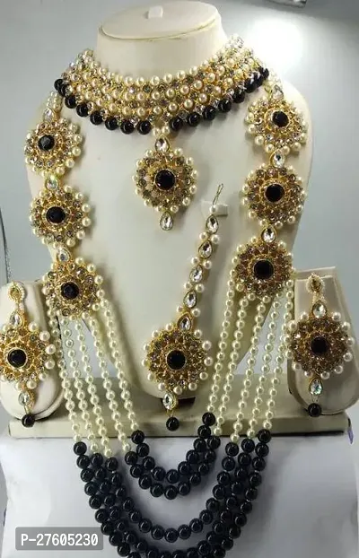 Stylish Black Alloy Pearl Jewellery Set For Women-thumb0