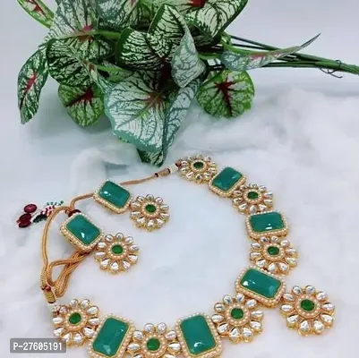 Stylish Green Alloy Kundan Jewellery Set For Women-thumb0