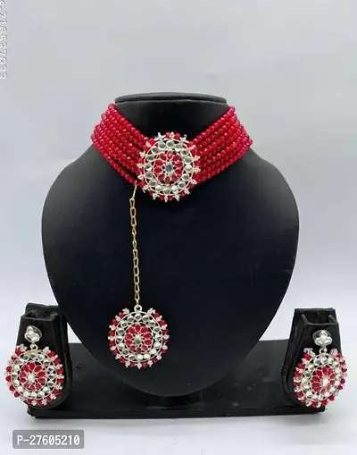 Stylish Red Alloy Pearl Jewellery Set For Women-thumb0