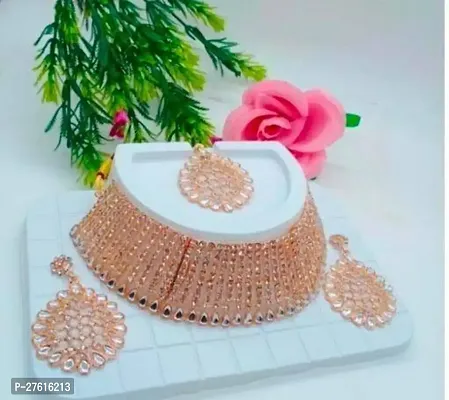 Stylish Peach Alloy Jewellery Set For Women