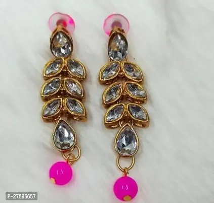 Elite Pink Alloy Dangle Earrings For Women And Girls