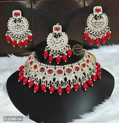 Stylish Red Alloy Pearl Jewellery Set For Women