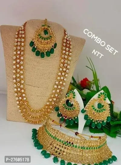 Stylish Golden Alloy Kundan Jewellery Set For Women