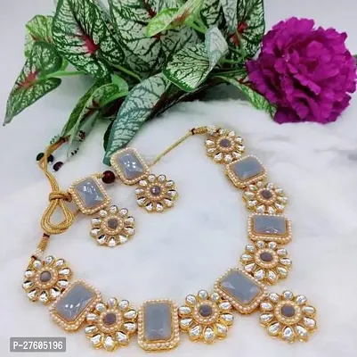 Stylish Grey Alloy Kundan Jewellery Set For Women-thumb0