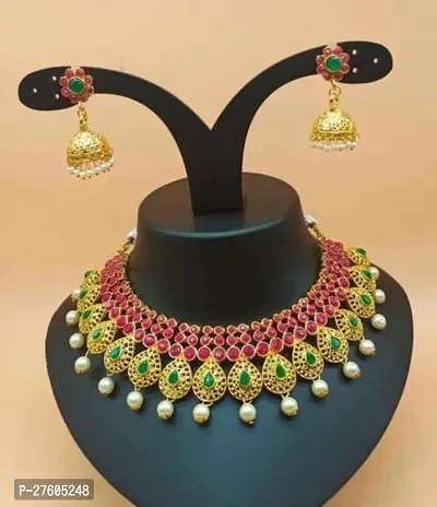 Stylish Green Alloy Pearl Jewellery Set For Women