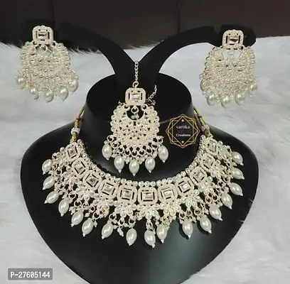 Stylish Silver Alloy Pearl Jewellery Set For Women