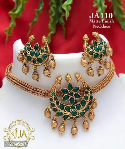 Stylish Green Alloy American Diamond Jewellery Set For Women-thumb0