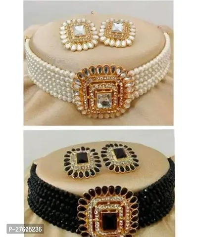 Stylish Multicoloured Alloy Pearl Jewellery Set For Women-thumb0