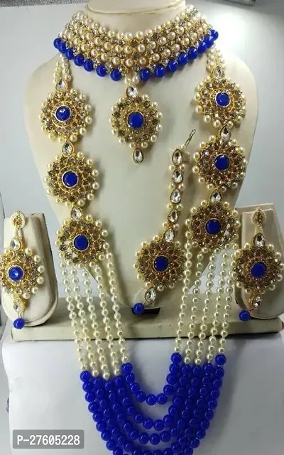Stylish Blue Alloy Pearl Jewellery Set For Women-thumb0