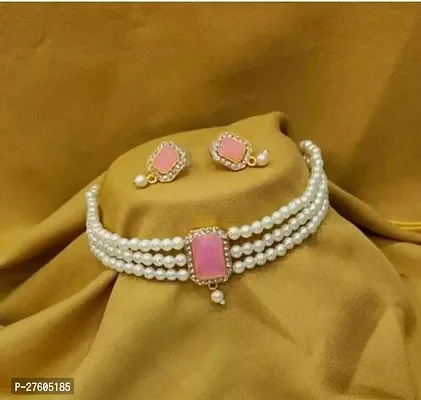 Stylish Pink Alloy Pearl Jewellery Set For Women