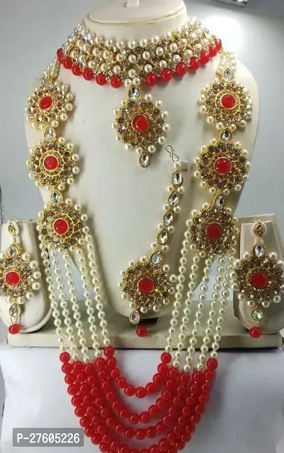 Stylish Red Alloy Pearl Jewellery Set For Women-thumb0