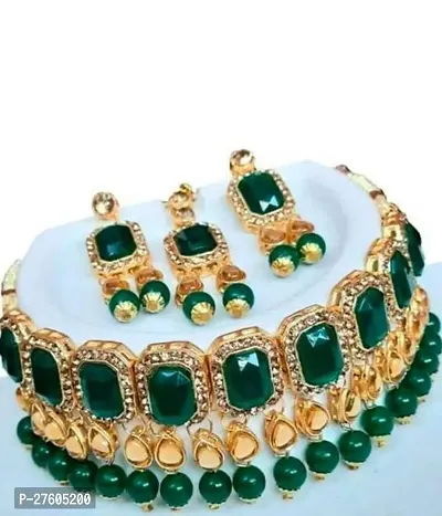 Stylish Green Alloy Pearl Jewellery Set For Women-thumb0