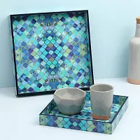 DULI Enamel Coated Multipurpose Tray in MDF | Serving Tray for Home  Dining Table | Multipurpose Tray | Water  Heat Resistant Durable (12x12Tray: BlueDrops)-thumb3