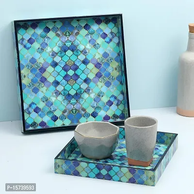 DULI Enamel Coated Multipurpose Tray in MDF | Serving Tray for Home  Dining Table | Multipurpose Tray | Water  Heat Resistant Durable (12x12Tray: BlueDrops)-thumb4