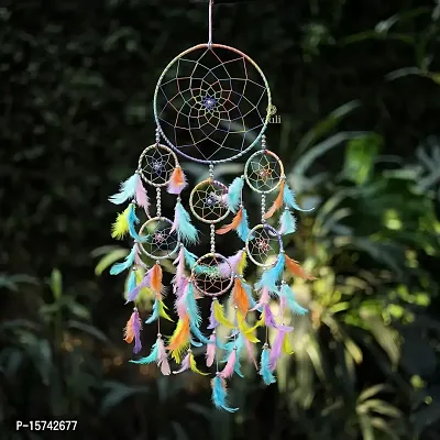 DULI Dreamcatcher Wall Hanging Dream Catcher Handmade Wall Art for Bedrooms, Office, Balcony, Outdoors, Garden, Home Wall, Car Hanging, Dreamcatcher (7 Ring Pastel Multi)-thumb3