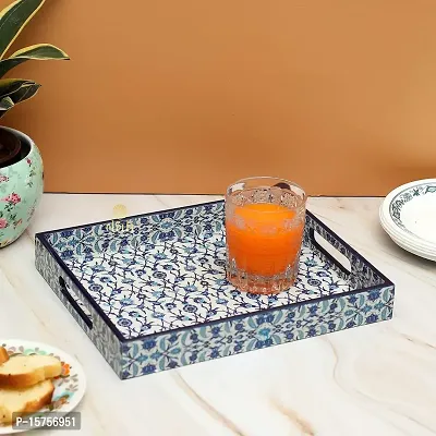 DULI Enamel Coated Multipurpose Tray in MDF | Serving Tray for Home  Dining Table | Multipurpose Tray | Water  Heat Resistant Durable (BlueMoroccan)-thumb0