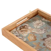 DULI Mango Wood Tray with Enamel Coating Multipurpose Tray | Serving Tray for Home  Dining, Wooden Tray ,Trays for Serving,Home Decor Items,Wooden Tray for Decoration (GreyGoldBirds)-thumb3
