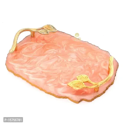 DULI Resin Multipurpose Tray with Golden Handle | Serving Tray for Home  Dining Table | Multipurpose Tray | Water  Heat Resistant Durable| Delicate Tray | Showpiece Tray (ResinTray:Pinkcolor)-thumb2