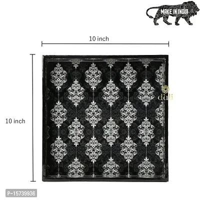 DULI Enamel Coated Multipurpose Tray in MDF | Serving Tray for Home  Dining Table | Multipurpose Tray | Water  Heat Resistant Durable (BlackWhiteFloral)-thumb3