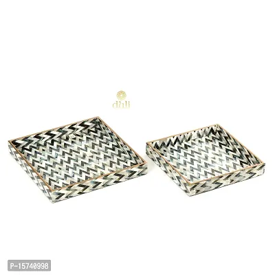 DULI Set of 2 MDF Wood Enamel Coated Multipurpose Trays| Serving Tray for Home  Dining Table | Multipurpose Tray | Water  Heat Resistant Durable| (10 * 10  12 * 12 Inches) (MOP Zigzag)-thumb4