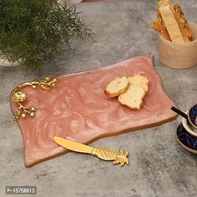 DULI Resin Multipurpose Tray/Platter with Golden Handle | Serving Platter for Home  Dining Table | Multipurpose Tray | Water  Heat Resistant Durable| Delicate Tray (ResinPlatter:Pinkcolor)
