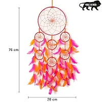 DULI 2 Tier 7 Rings Dreamcatcher Wall Hanging Dream Catcher Handmade Wall Art for Bedrooms, Office, Balcony, Outdoors, Garden, Home Wall, Car Hanging, Dreamcatcher (7RingDC: Pink-Orange)-thumb3