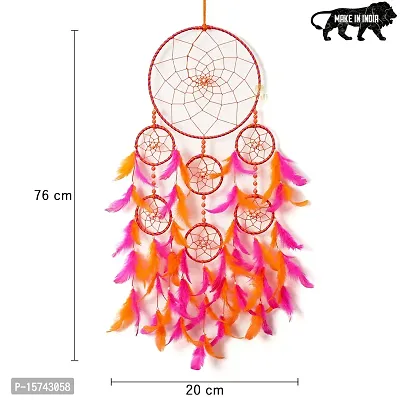 DULI 2 Tier 7 Rings Dreamcatcher Wall Hanging Dream Catcher Handmade Wall Art for Bedrooms, Office, Balcony, Outdoors, Garden, Home Wall, Car Hanging, Dreamcatcher (7RingDC: Pink-Orange)-thumb4