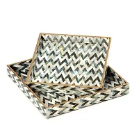 DULI Set of 2 MDF Wood Enamel Coated Multipurpose Trays| Serving Tray for Home  Dining Table | Multipurpose Tray | Water  Heat Resistant Durable| (10 * 10  12 * 12 Inches) (MOP Zigzag)-thumb1