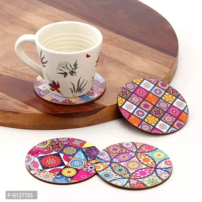 DULI Printed MDF Wooden Coasters for Tea Coffee and Dining Table (set of 4)-thumb0