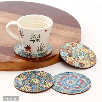 DULI Printed MDF Wooden Coasters for Tea Coffee and Dining Table (set of 4)