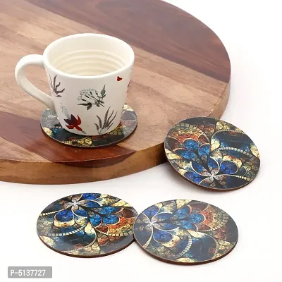 DULI Printed MDF Wooden Coasters for Tea Coffee and Dining Table (set of 4)