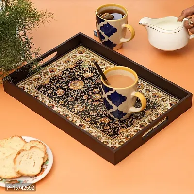 DULI Deco Painted Enamel Coated Multipurpose Tray in MDF | Serving Tray for Home  Dining Table | Multipurpose Tray | Water  Heat Resistant Durable (DECOTray-Jamawaar(14x10))-thumb0