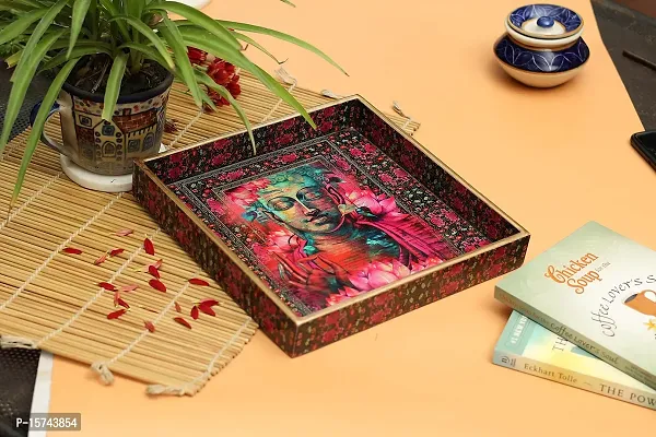 DULI Enamel Coated Multipurpose Tray in MDF | Serving Tray for Home  Dining Table | Multipurpose Tray | Water  Heat Resistant Durable (Buddha)