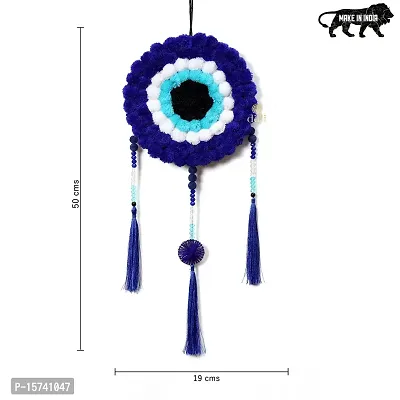 DULI Round Pompom Yinyang Wall Hanging Dream Catcher Handmade Wall Art for Bedrooms, Office, Balcony, Outdoors, Garden, Home Wall, Car Hanging, Dreamcatcher (RoundPompom: Evileye)-thumb3