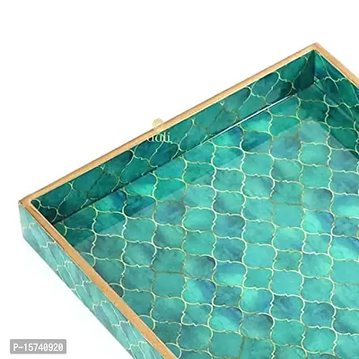 DULI Enamel Coated Multipurpose Tray in MDF | Serving Tray for Home  Dining Table | Multipurpose Tray | Water  Heat Resistant Durable (TealDrops)-thumb4