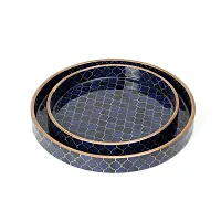 DULI Set of 2 MDF Wood Enamel Coated Multipurpose Trays| Serving Tray for Home  Dining Table | Multipurpose Tray | (7 * 7  9 * 9 Inches) (Setof2Round: NavyDrops)-thumb2