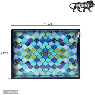 DULI Enamel Coated Multipurpose Tray in MDF | Serving Tray for Home  Dining Table | Multipurpose Tray | Water  Heat Resistant Durable (BlueDrops 11x9)-thumb4