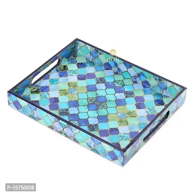 DULI Enamel Coated Multipurpose Tray in MDF | Serving Tray for Home  Dining Table | Multipurpose Tray | Water  Heat Resistant Durable (BlueDrops 11x9)-thumb2