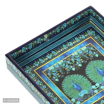 DULI Enamel Coated Multipurpose Tray in MDF | Serving Tray for Home  Dining Table | Multipurpose Tray | Water  Heat Resistant Durable (8x8Tray: 2Peacocks)-thumb4