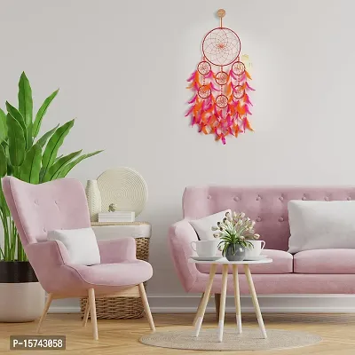 DULI 2 Tier 7 Rings Dreamcatcher Wall Hanging Dream Catcher Handmade Wall Art for Bedrooms, Office, Balcony, Outdoors, Garden, Home Wall, Car Hanging, Dreamcatcher (7RingDC: Pink-Orange)-thumb5