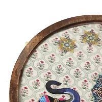 DULI Enamel Coated Round Multipurpose Serving Platter in Mangowwod | Serving Tray for Home  Dining Table | Multipurpose Tray | Snacks Platter Serving Tray Round Tray (WoodenPlatter- 2Elephant)-thumb4