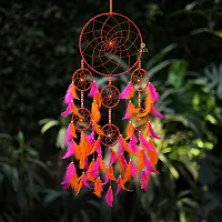 DULI 2 Tier 7 Rings Dreamcatcher Wall Hanging Dream Catcher Handmade Wall Art for Bedrooms, Office, Balcony, Outdoors, Garden, Home Wall, Car Hanging, Dreamcatcher (7RingDC: Pink-Orange)-thumb2