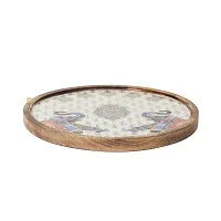 DULI Enamel Coated Round Multipurpose Serving Platter in Mangowwod | Serving Tray for Home  Dining Table | Multipurpose Tray | Snacks Platter Serving Tray Round Tray (WoodenPlatter- 2Elephant)-thumb2