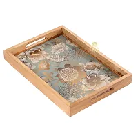 DULI Mango Wood Tray with Enamel Coating Multipurpose Tray | Serving Tray for Home  Dining, Wooden Tray ,Trays for Serving,Home Decor Items,Wooden Tray for Decoration (GreyGoldBirds)-thumb2